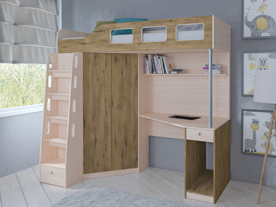 Кровать чердак Астра 7 Дуб молочный/Дуб Эвок прибрежный