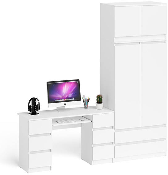 Мори Стол компьютерный МС-2 + Шкаф МШ900.1 + Антресоль МА900.1, цвет белый, ШхГхВ 225,8х50,4х234,2 см., универсальная сборка