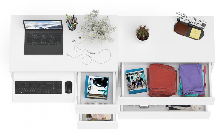 Мори Стол компьютерный МС-6 правый + Комод МК800.1, цвет белый, ШхГхВ 170,4х50х76,6 см., выдвижные ящики справа, НЕ универсальная сборка