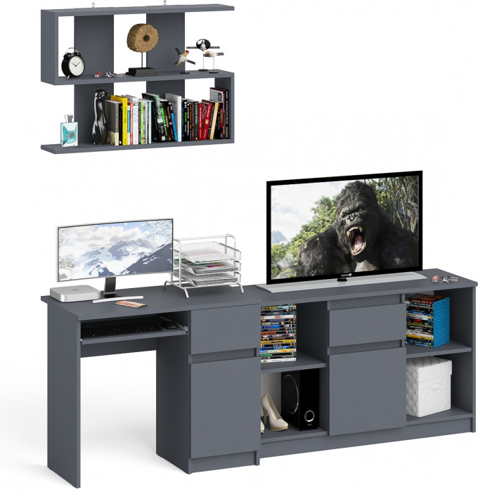 Мори Стол компьютерный МС-1 правый + Тумба МТВ1204.1 + Полка 900, цвет графит, ШхГхВ 210,4х50х209,6 см., НЕ универсальная сборка