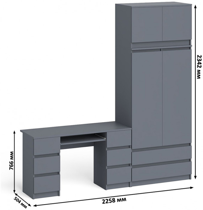 Мори Стол компьютерный МС-2 + Шкаф МШ900.1 + Антресоль МА900.1, цвет графит, ШхГхВ 225,8х50,4х234,2 см., универсальная сборка
