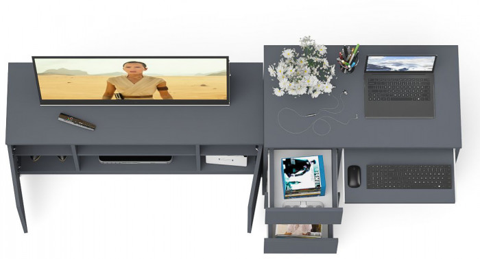 Мори Стол компьютерный МС-6 левый + Тумба МТВ1200.1, цвет графит, ШхГхВ 210,4х50х76,6 см., выдвижные ящики слева, НЕ универсальная сборка