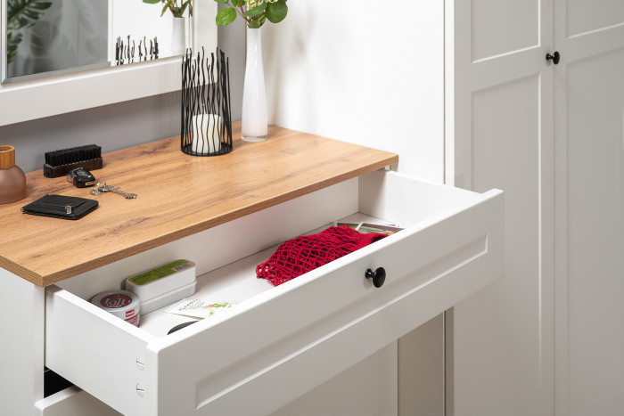 Остин Прихожая 48, цвет белый шагрень/дуб крафт золотой, ШхГхВ 320х54,3х229,6 см., универсальная сборка