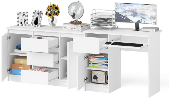 Мори компьютерный стол МС-1 левый + Комод МК1200.3, белый