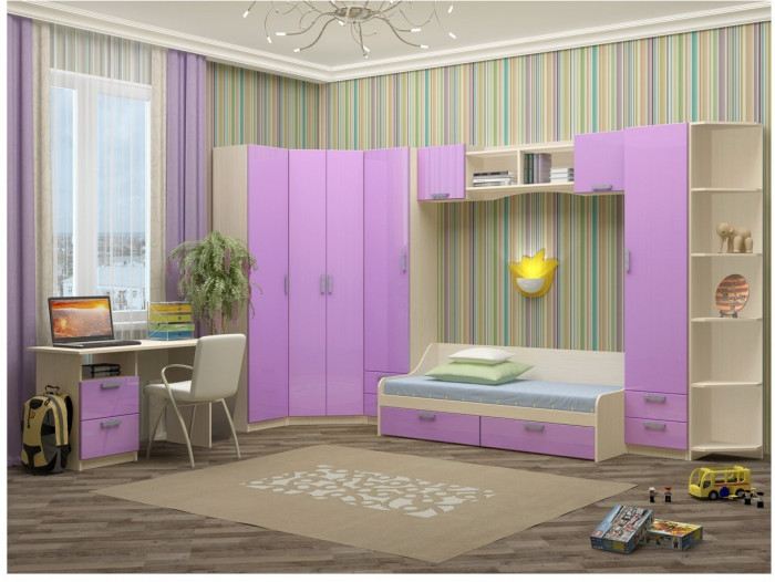 Модульная детская Юниор-7 МДФ (композиция 1) (Ясень шимо светлый, Цитрус глянец)