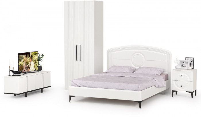 Валенсия Спальня № 35, цвет ЛДСП белый шагрень/чёрный/МДФ белый шагрень, ортопед есть, сп. м. 1600х2000 мм., б/м