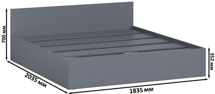 Мори Кровать 1800, цвет графит, ШхГхВ 183,5х203,5х70 см., сп.м. 1800х2000 мм., без матраса, основание есть