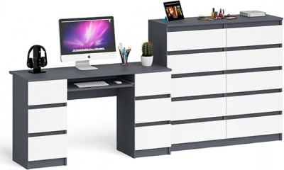 Мори Стол компьютерный МС-2 + Комод МК1200.10, цвет графит/белый, ШхГхВ 255,8х50х115 см., универсальная сборка