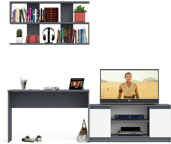 Мори Стол письменный МСП1200.1 + Тумба МТВ1200.1 + Полка 1200, цвет графит/белый, ШхГхВ 240,8х50х209,6 см., универсальная сборка