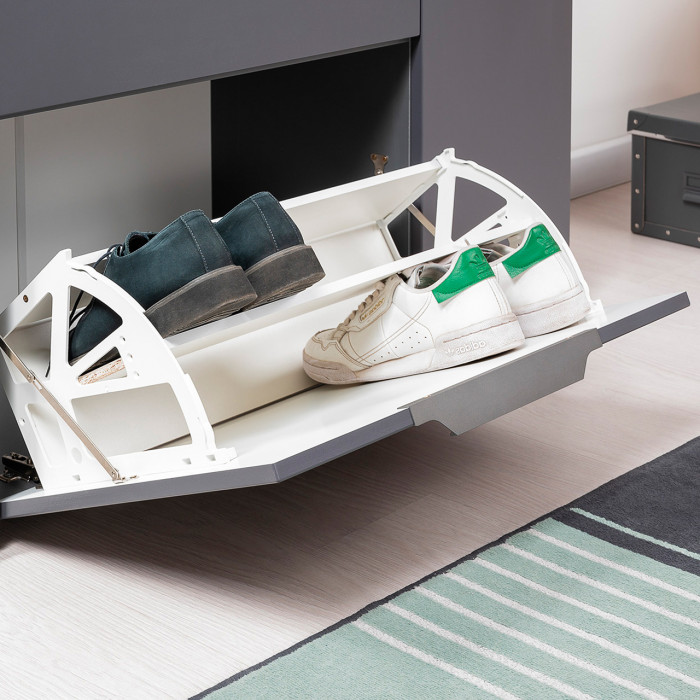 Октава 16.127 Тумба для обуви + 16.127 Тумба для обуви, цвет серый графит/дуб крафт золотой/фасады МДФ серый графит, ШхГхВ 129,8х35,4х62,2 см.