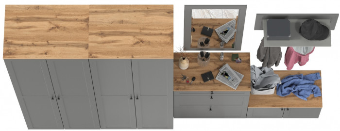 Остин Прихожая 48, цвет серый графит/дуб крафт золотой, ШхГхВ 320х54,3х229,6 см., универсальная сборка