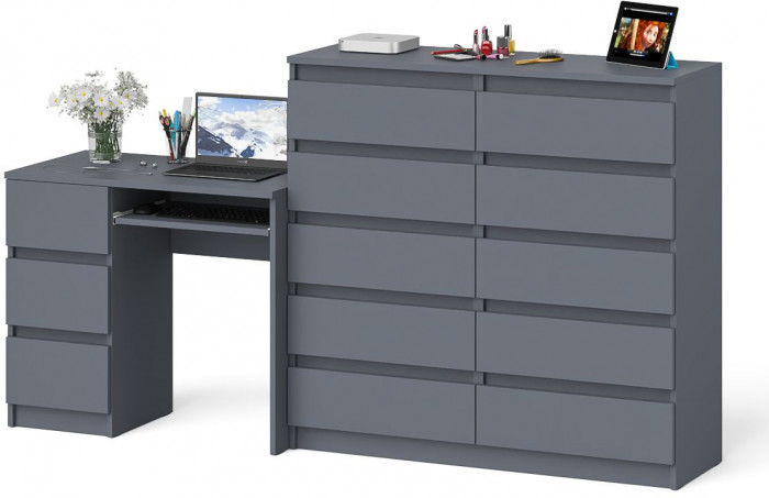 Мори компьютерный стол МС-6 левый + Комод МК1200.10, графит