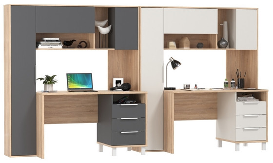 Два стола компьютерных Комфорт 12.95N, цвет дуб сонома/белый/дуб сонома/тёмно-серый, ШхГхВ 324х60,3х180 см., НЕ универсальная сборка