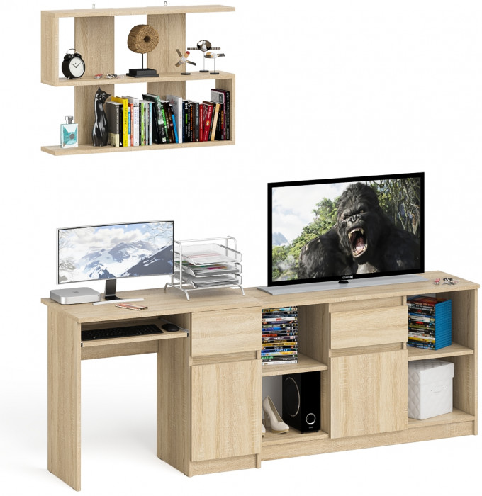 Мори Стол компьютерный МС-1 правый + Тумба МТВ1204.1 + Полка 900, цвет дуб сонома, ШхГхВ 210,4х50х209,6 см., НЕ универсальная сборка