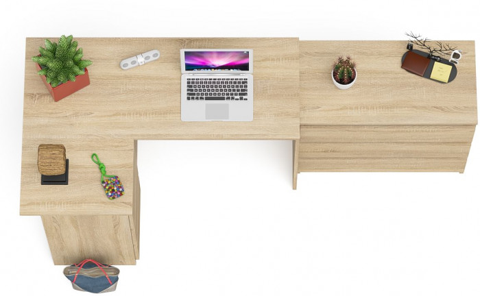 Мори Стол компьютерный МС-16 левый + Комод МК800.1, цвет дуб сонома, ШхГхВ 204,8х84,9х76,6 см., выдвижные ящики слева, НЕ универсальная сборка
