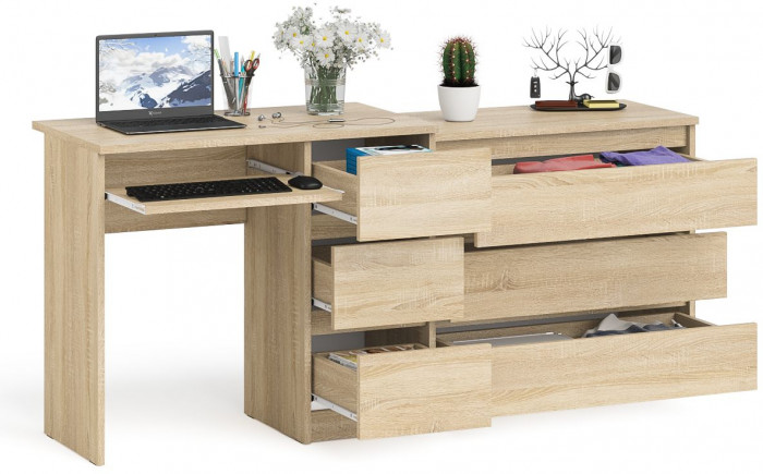 Мори Стол компьютерный МС-6 правый + Комод МК800.1, цвет дуб сонома, ШхГхВ 170,4х50х76,6 см., выдвижные ящики справа, НЕ универсальная сборка