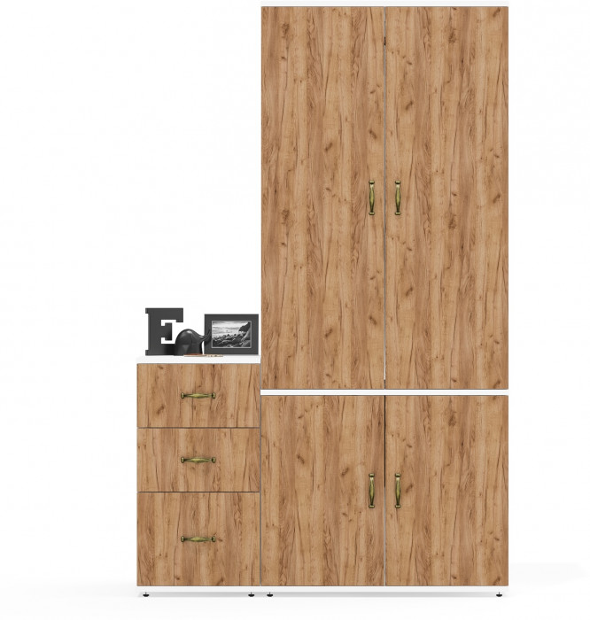 Лидер-8 Шкаф МД 19Б + Тумба МД 3.16, цвет белый шагрень/крафт золото, ШхГхВ 120х50х190 см., универсальная сборка