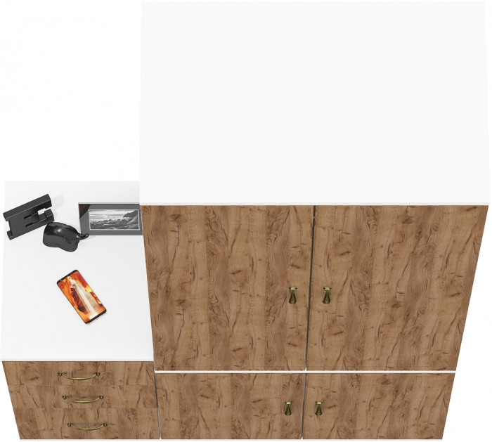 Лидер-8 Шкаф МД 19Б + Тумба МД 3.16, цвет белый шагрень/крафт золото, ШхГхВ 120х50х190 см., универсальная сборка