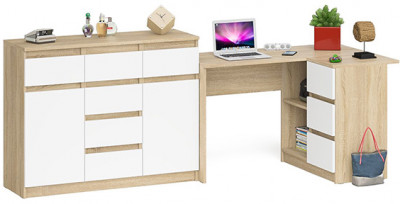 Мори Стол компьютерный МС-16 правый + Комод МК1200.4, цвет дуб сонома/белый, ШхГхВ 244,8х84,9х94 см., выдвижные ящики справа, НЕ универсальная сборка
