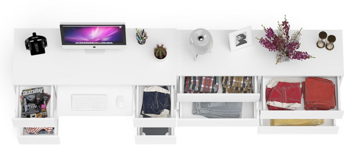 Мори Стол компьютерный МС-2 + Комод МК1380.6, цвет белый, ШхГхВ 273,4х50х76,6 см., универсальная сборка