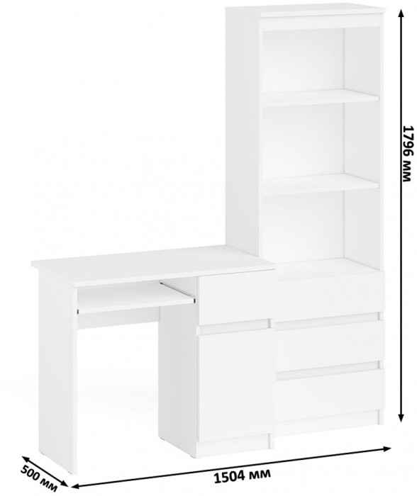 Мори компьютерный стол МС-1 правый + Стеллаж МСТ600.3, белый