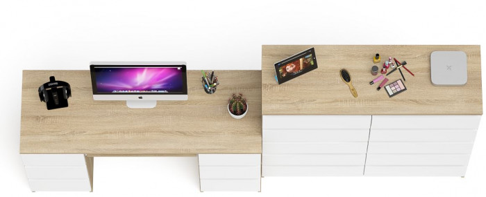 Мори Стол компьютерный МС-2 + Комод МК1200.10, цвет дуб сонома/белый, ШхГхВ 255,8х50х115 см., универсальная сборка