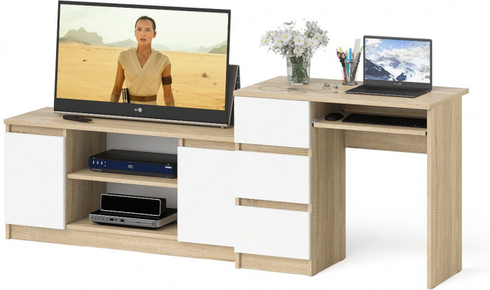 Мори Стол компьютерный МС-6 левый + Тумба МТВ1200.1, цвет дуб сонома/белый, ШхГхВ 210,4х50х76,6 см., выдвижные ящики слева, НЕ универсальная сборка