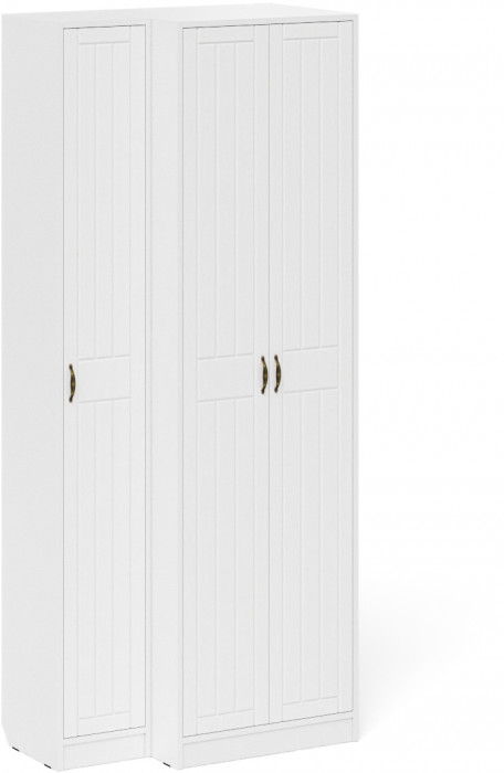 Прихожая П-6 Шкаф + Пенал, цвет белая шагрень/фасады МДФ белое дерево фрезеровка прованс, ШхГхВ 90х50х210 см., универсальная сборка