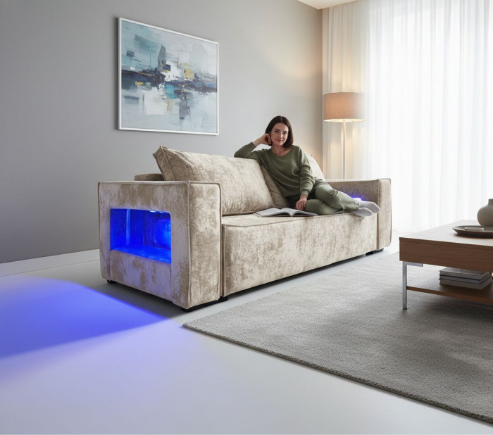 Диван-еврокнижка Лофт Люкс Плюш с подсветкой, 140х195, бежевый