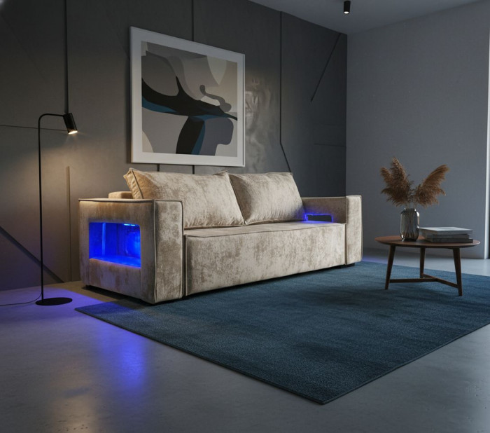 Диван-еврокнижка Лофт Люкс Плюш с подсветкой, 140х195, бежевый