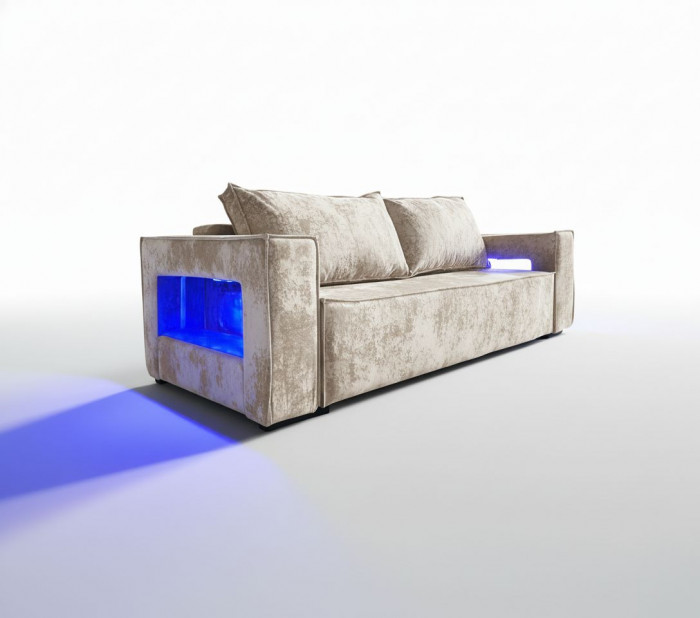 Диван-еврокнижка Лофт Люкс Плюш с подсветкой, 140х195, бежевый