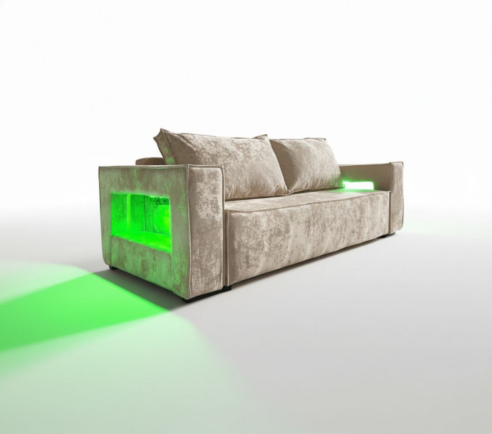 Диван-еврокнижка Лофт Люкс Плюш с подсветкой, 140х195, бежевый