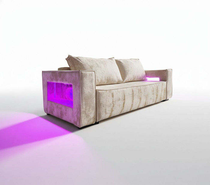 Диван-еврокнижка Лофт Люкс Плюш с подсветкой, 140х195, бежевый