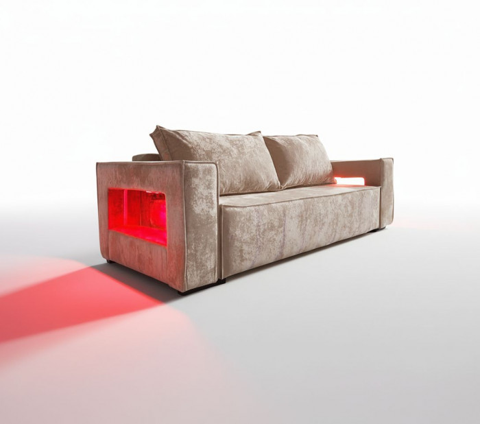 Диван-еврокнижка Лофт Люкс Плюш с подсветкой, 140х195, бежевый