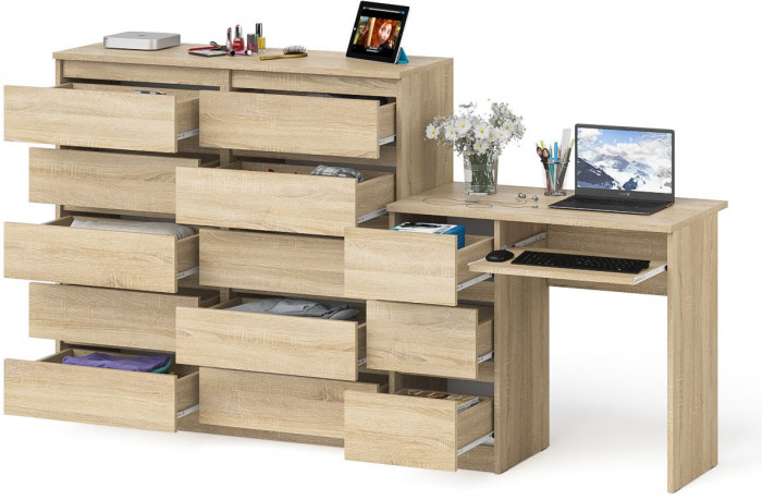 Мори компьютерный стол МС-6 левый + Комод МК1200.10, дуб сонома