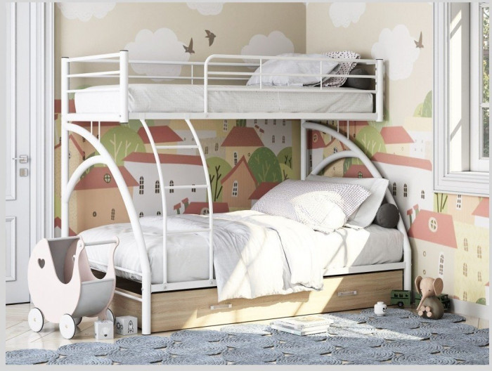 Двухъярусная кровать Виньола-2Я (с укороченной лестницей) (Белый)