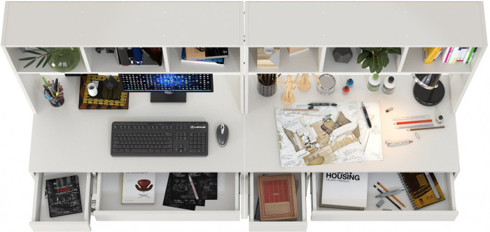 Стол компьютерный Комфорт 12.77F + Стол компьютерный Комфорт 12.77F, цвет белый шагрень, ШхГхВ 200х49,8х147 см., универсальная сборка