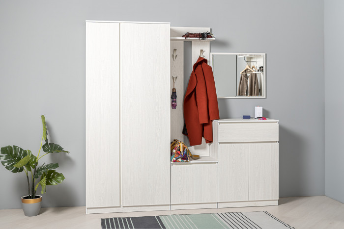 КР100 Ника прихожая № 05, цвет ясень анкор светлый, ШхГхВ 145,6х38,3х207,9 см., универсальная сборка