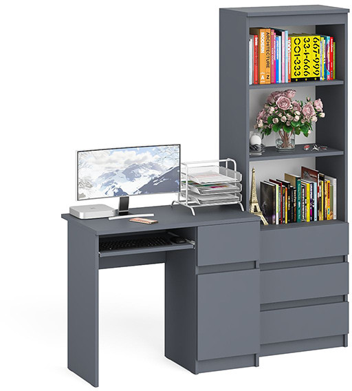 Мори компьютерный стол МС-1 правый + Стеллаж МСТ600.3, графит