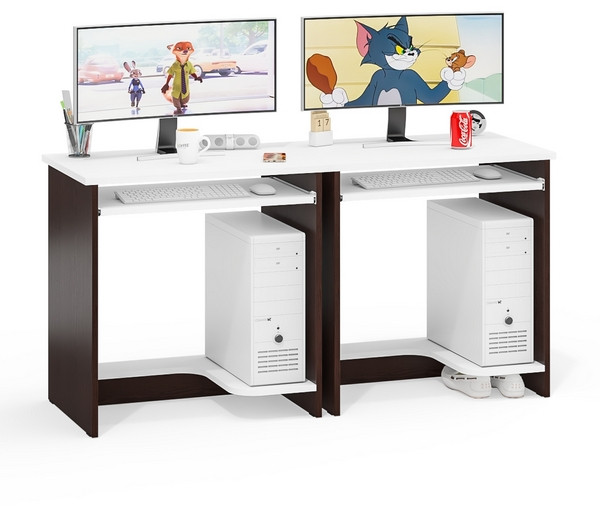 Два стола компьютерных С-МД-СК11-1, цвет венге/белый шагрень, ШхГхВ 149,2х50х75 см., НЕ универсальная сборка