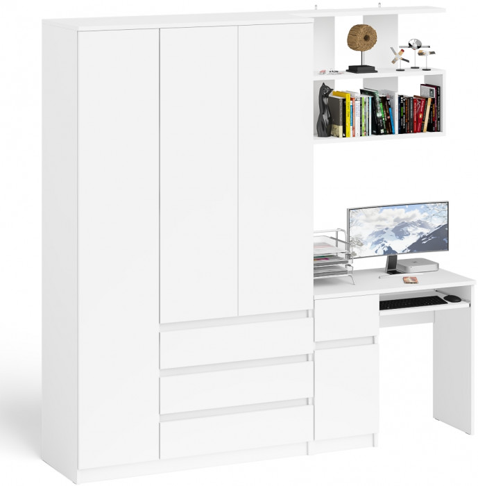 Мори Стол компьютерный МС-1 левый + Шкаф МШ1200.1 + Полка 900, цвет белый, ШхГхВ 210,4х50,4х209,6 см., НЕ универсальная сборка