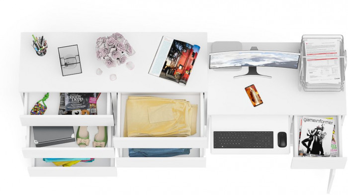 Мори Стол компьютерный МС-1 правый + Комод МК1200.8, цвет белый, ШхГхВ 210,4х50х94 см., выдвижной ящик справа, НЕ универсальная сборка