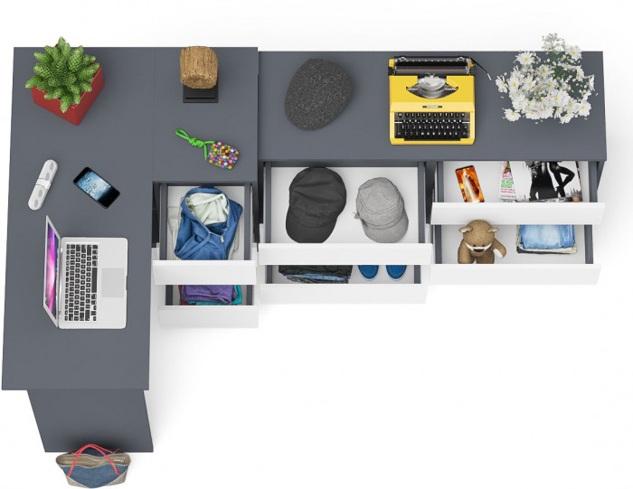 Мори Стол компьютерный МС-16 правый + Комод МК1200.6, цвет графит/белый, ШхГхВ 244,8х84,9х76,6 см., выдвижные ящики справа, НЕ универсальная сборка