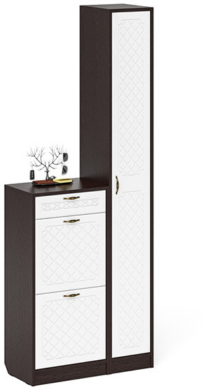 Прихожая П-6 Компоновка № 22, цвет венге/фасады МДФ белое дерево фрезеровка ромб, ШхГхВ 80х35х210 см., универсальная сборка