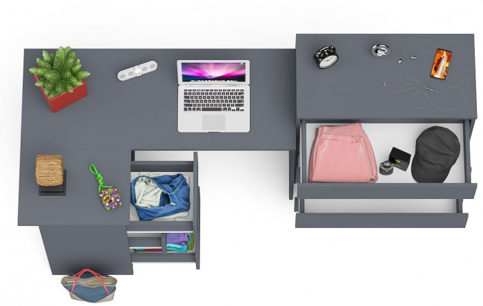 Мори Стол компьютерный МС-16 левый + Комод МК800.4, цвет графит, ШхГхВ 204,8х84,9х94 см., выдвижные ящики слева, НЕ универсальная сборка