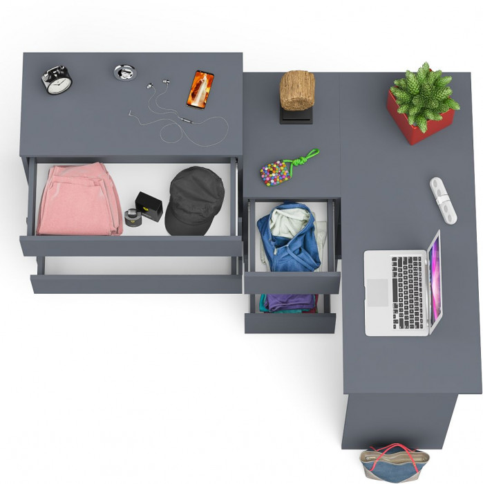 Мори Стол компьютерный МС-16 левый + Комод МК800.4, цвет графит, ШхГхВ 204,8х84,9х94 см., выдвижные ящики слева, НЕ универсальная сборка