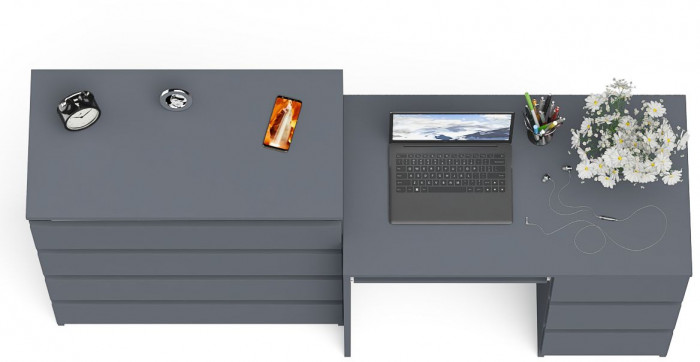 Мори Стол компьютерный МС-6 правый + Комод МК800.4, цвет графит, ШхГхВ 170,4х50х94 см., выдвижные ящики справа, НЕ универсальная сборка