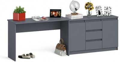 Мори Стол письменный МСП1200.1 + Комод МК1200.3, цвет графит, ШхГхВ 240,8х50х76,6 см., универсальная сборка