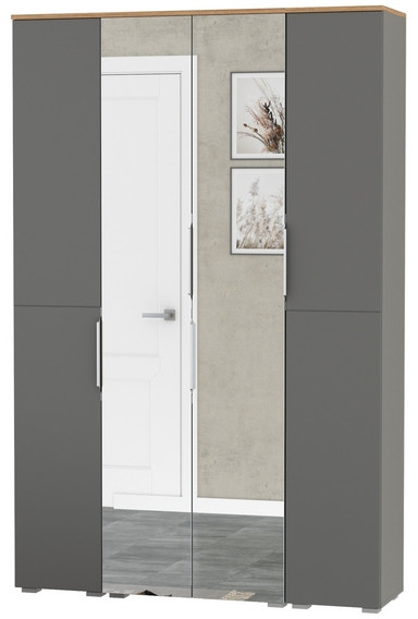 Октава Набор шкафов 01, цвет серый графит/дуб крафт золотой/фасады МДФ серый графит, ШхГхВ 128,8х35,3х197,6 см., универсальная сборка