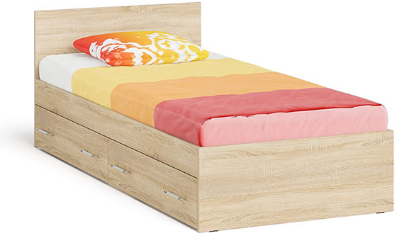 Мори Кровать с ящиками 0900, цвет дуб сонома, ШхГхВ 93,5х203,5х70 см., сп.м. 900х2000 мм., без матраса, основание есть
